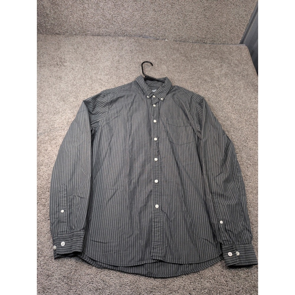 Eddie Bauer Mens Large Legend Wash Pinstripe Button Down Shirt Charcoal Grey L‎